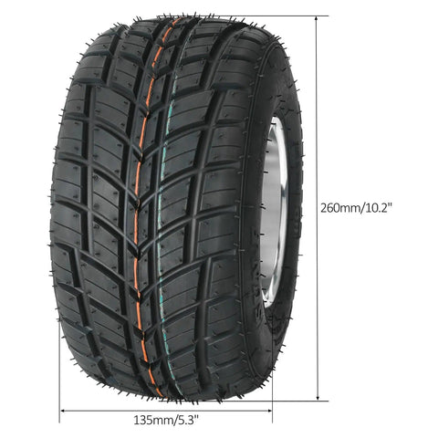Close-up of a 5-inch rain tire from the 32 Inch Racing Go Kart Rear Axle Kit With 5 Inch Wheels Rain Tires Front Steering Assembly Brake 428 Sprocket For DIY ATV Quad Go Cart Drift Trike Kart Buggy Golf Cart.