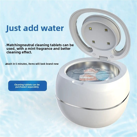 Sleek Ultrasonic Cleaner Kicks Deep Grime From Retainers Mouth Guards And Braces With Dual Modes for jewelry, watches, and toys.
