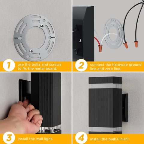 Installation steps for Dusk To Dawn Outdoor Wall Light With 5W LED Bulbs, IP65 Waterproof Aluminum Up And Down Exterior Light Fixture