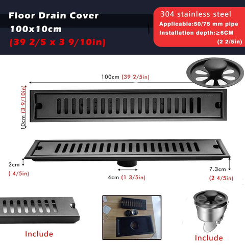 Two Pack 304 Stainless Steel Linear Floor Drain Grate With Built In Hair Catcher Heavy Duty Trench Drain Cover For Shower And Outdoor Use Nix The Clogs And Kick Your Drainage Game Up With This Smooth Operator, measuring 100x10cm.