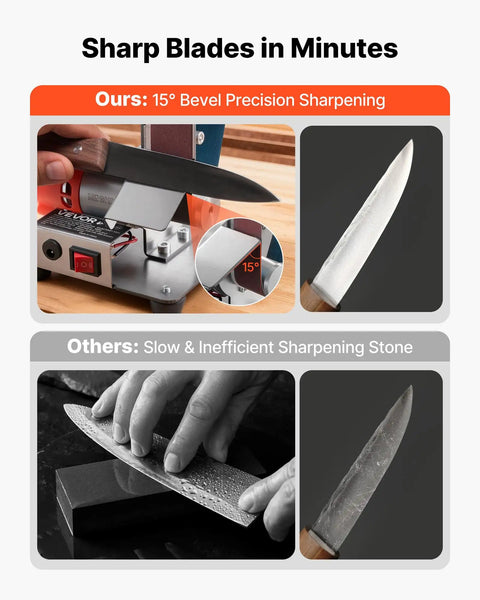 Badass Three In One Compact Belt Sander Setup With 13 Inch Sanding Strap And 2.75 Inch Grinding Wheel Combo For Woodworking Jewelry Tweaking Or Knife Edge Tuning Featuring Quick Seven Speed Dial And Slick Forward Reverse Switches For Killer Weekend, showcasing knife sharpener with a 15-degree bevel.