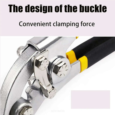 Close-up of Heavy-Duty Metal Sheet Pliers Bending Tool with double-layer cushioned handles and buckle design