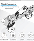 Slick Heavy Duty 175 Degree Soft Close Frameless Cabinet Door Hinges, tough nickel plated steel buffer dampers detailed view.