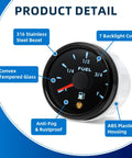 Seven Color LED Fuel Gauge For Boats Cars And Trucks With Marine Grade Fuel Tank Level Indicator And Low Warning Auto Gauge Easy Read For Any Vehicle Wide Ohm Range Sensor Precise Fuel Level Monitoring with convex tempered glass and anti-fog
