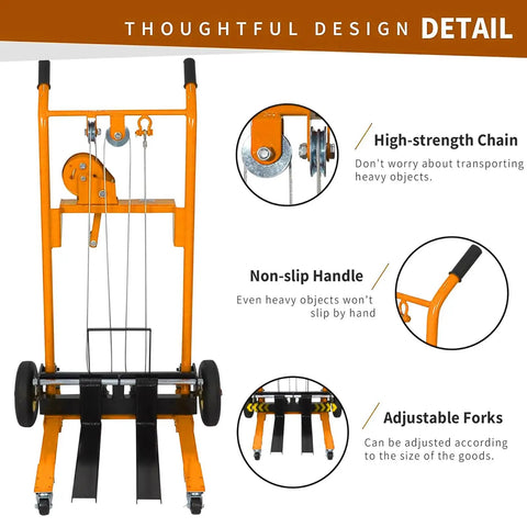 Heavy Duty Winch Stacker And Hand Truck Duo Moving Pallets And Gear Up To Thirty Five Inches High With Smooth Rollers Built For No Sweat Loading On Busy Garages And Tough Job Sites