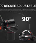 Dope UV Headlamp With White Light 395nm Blacklight Zoomable Head Torch showing 90-degree adjustability feature.