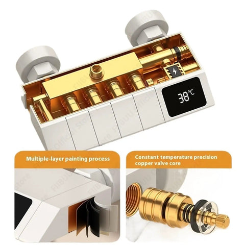 Heavy Hitter Adjustable Shower Set With Expansive Waterfall Head Durable Brass Frame Hot Cold Mixing Valve No Sweat Install Smooth Daily Routines Quick Bathroom Refreshes temperature control valve with gold finish and digital display