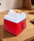 Sleek Compact Electric Grinding Machine And Polisher Shaper With Vertical Spindle on a wooden workbench, red and white design.
