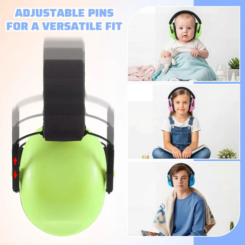 3 views of 12 Pack Kids And Adults Earmuffs For Noise Canceling 27 Decibels Ear Protection, showing adjustable fit for all ages