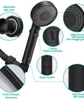 Game Changing Shower Head Kit With Pause Button 3 Setting High Pressure Handheld Shower Removable Head With Hose Adjustable Angled Bracket Low Reach Wand Holder Black Finish showing adjustable ball joint and pause switch