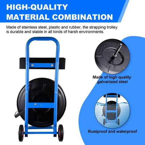 Heavy Duty Strapping Cart Rolling Dispenser Stand For 8 Inch Poly And Steel Coils Smart Mobile Workstation with premium steel frame.