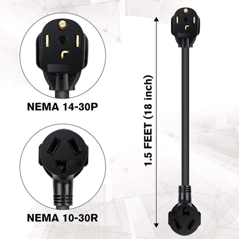 One And A Half Foot 3 Prong To 4 Prong Dryer Plug Adapter For Old Clothes Dryer 14 30P Male To 10 30R Female Receptacle Converter