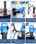 Heavy Duty Badass Electric Drum Pump For 55 Gallon Barrels showing assembly steps for liquid transfer and storage.