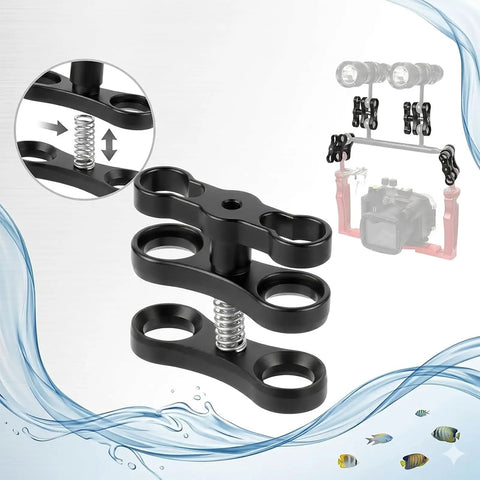 Double Pack 1 Inch Ball Clamp Set for Underwater Camera Tray and Dive Light Mounts with close-up of spring mechanism