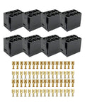 Eight Pack Rocker Switch Plug Sockets with 6.3mm Female Spade Terminals for Easy Plug and Play Car Wiring, black sockets, gold terminals