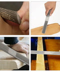 Workhorse 4 In 1 Wood Rasp File 8 Inch Straight Shooting Shaping Tool Built For Home Crews in use on wood surfaces.