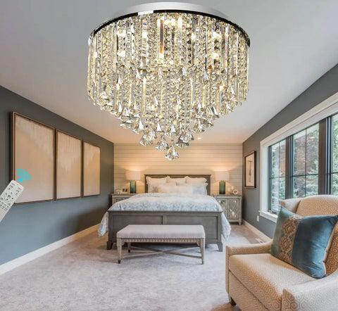 20 Inch Modern Crystal Ceiling Lamp Diamond Crystal Chandelier With Chrome Stainless Steel Finish Bedroom Lighting