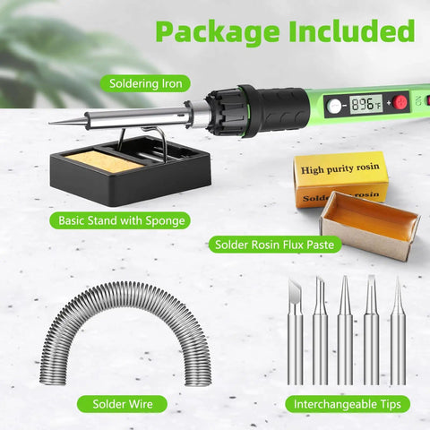 80W High Power Soldering Iron Kit With Digital LCD Temperature Display Ceramic Heater Quick Heat In 20 Seconds Pro Grade Adjustable 180-480 C Portable Welding Tool With 5 Tips Stand Solder Wire Sponge Paste For Metal Repairs DIY Projects package contents