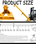 Heavy Duty Forklift Jib Boom Crane With 4400 LB Capacity, showing product dimensions and specifications for lifting.