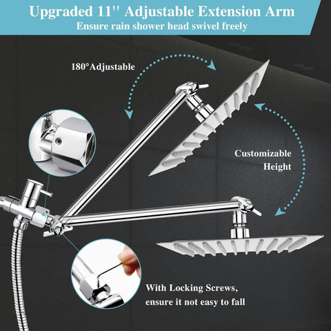 Image of Bangin High Pressure Rain Shower Head With Handheld Kit 10 Inch Stainless Steel Rain Head and 11 Inch Extension Arm.