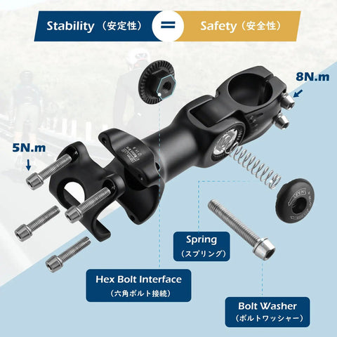 Adjustable Bike Handlebar Stem Extender Fits 31.8mm Bars And 28.6mm Steerer Boosts Your Ride Height 90 110 120mm With 0 To 60 Degree Rise For MTB Road BMX Cycling with hex bolt interface and spring details