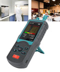 Grab And Go Handheld Dust Particle Counter Monitors Aerosol Density Checks Pm25 Plus Pm10 For Cleanrooms With Fast Digital Readouts showing data on screen.