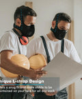 Two workers wearing All Day Comfort Reusable Dust Mask With L Shaped Head Strap, Safety Respirator for woodworking