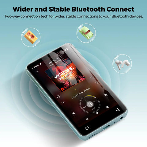 160GB Bluetooth WiFi MP3 Player For Kids With 4.0 Inch Touch Screen Android Music Player and Speaker showing music app