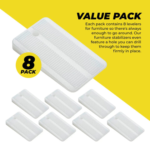 Clear Nylon Leveling Shims No More Wobble On Toilets Tables Beds And More Ribbed Non Slip Wedges For Quick Easy Stabilizing Of Home Or Restaurant Furniture 8 Pack One And One Eighth Inch By Two Inch displayed