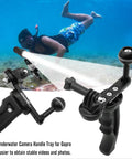Underwater Camera Tray Bracket with Waterproof Housing and Handheld Grip for GoPro Cameras shown during snorkeling.