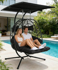 Two Person Outdoor Double Egg Chair With Stand And Adjustable Canopy For Patio And Garden Extra Large Hanging Chair With Thick Cushion And Leg Rests Heavy Duty 600 Lb Capacity For Chill Backyard Lounging Black by poolside