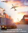 Airplane and shipping containers with text on fast logistics
