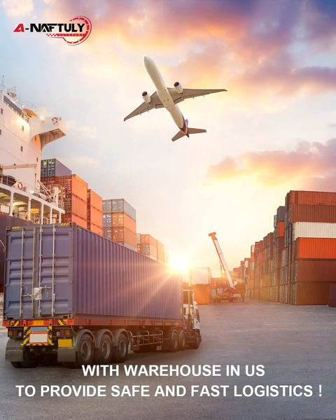 Airplane and shipping containers with text on fast logistics