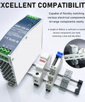 Heavy Duty Aluminum DIN Rail Slotted 35mm Wide 7.5mm High 8 Inch Long Universal Mount Kit with electrical components installed