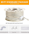 Product package of 82Ft Dimmable LED Rope Lights With Double Row Lit Warm White 3000K Cold Weather Ready Outdoor IP65 Waterproof 110V 120V AC