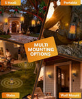 Outdoor Bluetooth Speaker Set With Flame Ambience LEDs Waterproof IPX6 Bluetooth 5.3 showing multiple mounting options