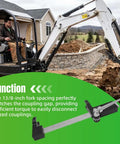 Pro Grade Hydraulic Coupling Tool Built Like A Tank For Quick Disconnect Swaps On Stubborn Lines Featuring A Rock Solid 13/8 Inch Fork Spread in use with a backhoe.