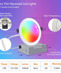 RGB LED Recessed Ceiling Lights Six Pack Dimmable Smart Downlights With App Control 6 Inch product features and dimensions.