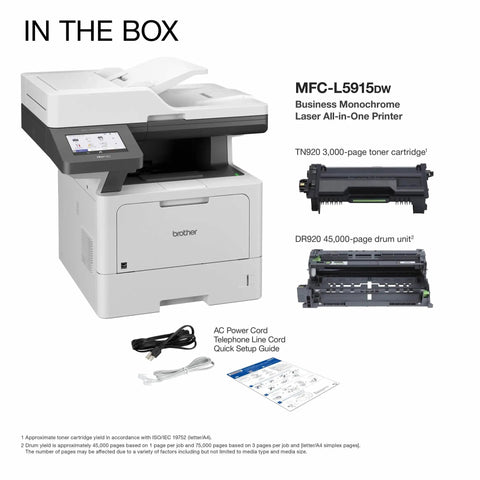 Professional Monochrome Laser All In One Printer With Scanner And Copier Lightning Fast 50 Ppm Printing Wireless Network Ready With Dual Band WiFi Auto Duplex Print For Busy Offices Model MFC L5915DW components