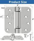 Rock Solid Self Closing Door Hinges Heavy Duty 4 Inch spring loaded hinge with 5/8 inch radius corners, shown with dimensions and screws.