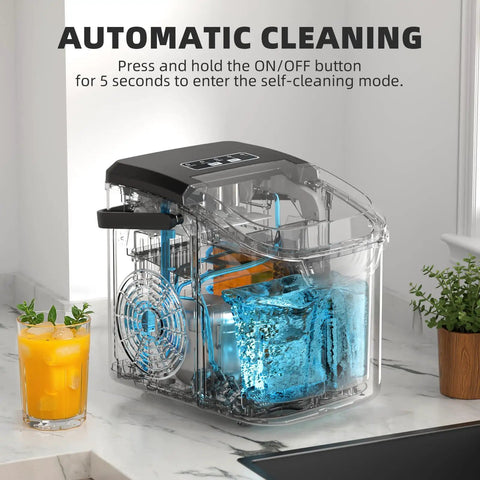 Countertop Ice Maker Machine With Quick Ice 8 Cubes In 6 Minutes 26.5 Lbs Per Day Self Cleaning Two Ice Sizes Ultra Quiet Black