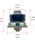 Detailed view of Unistrut Trolley Limiter Set Of Four For One And Five Eighths Inch Wide Or Taller Strut Channel dimensions shown.