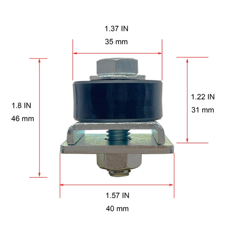 Detailed view of Unistrut Trolley Limiter Set Of Four For One And Five Eighths Inch Wide Or Taller Strut Channel dimensions shown.