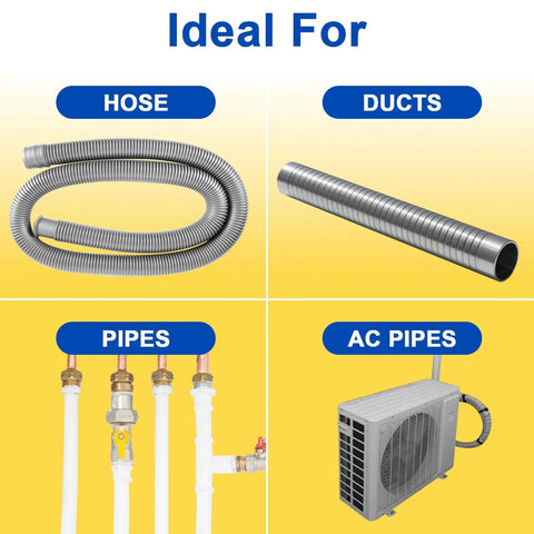 Image showing All Weather HVAC Insulation Sleeve For Mini Split Lines With Reflective Foil Line Set Cover suitable for hose, ducts, pipes, and AC pipes.