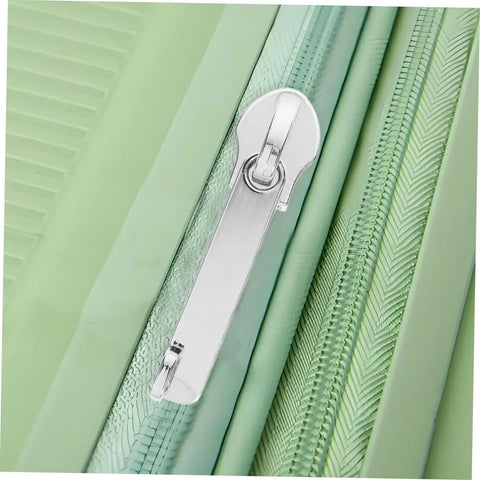 4 Pack Zipper Repair Kit For Luggage And Gear, Universal Zipper Pull Replacements close-up installed on green luggage