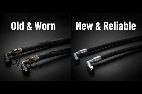 2 Pack Upgrade AW29374 Hydraulic Hose Fits Front Loaders For D120 D160 D170 H120 H130 H160 H165 120E 120R 200X 200CX 210 300 300X 300CX 300E 300R 400E 400X 400CX 410 419 420 430 512 high-pressure hose compared old worn and new reliable