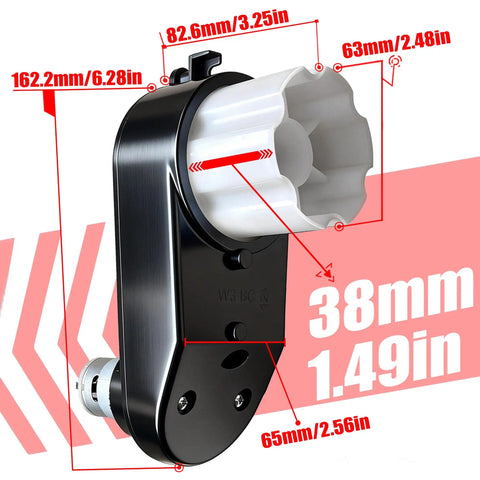 W3 BC 12V 16000RPM Mini DC Motor Gearbox with dimensions for kids ride-on cars and toy vehicles upgrade