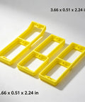 Single Gang Outlet Box Extender One Quarter Inch Snap On Wall Plate Gap Filler in yellow, measures 3.66 x 0.51 x 2.24 in.