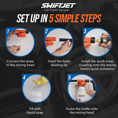 Setup instructions for Foam Cannon Car Wash Gun With Microfiber Mitt, No Pressure Washer Needed, garden hose foam sprayer.