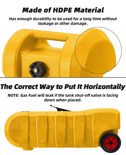Heavy Duty 15 Gallon Gas Can With Manual Transfer Pump And 10 Feet Hose, Portable Gas Caddy With Wheels, Leak Proof Fuel Tank For Lawn Mowers Cars Boats And ATVs, Yellow made of HDPE